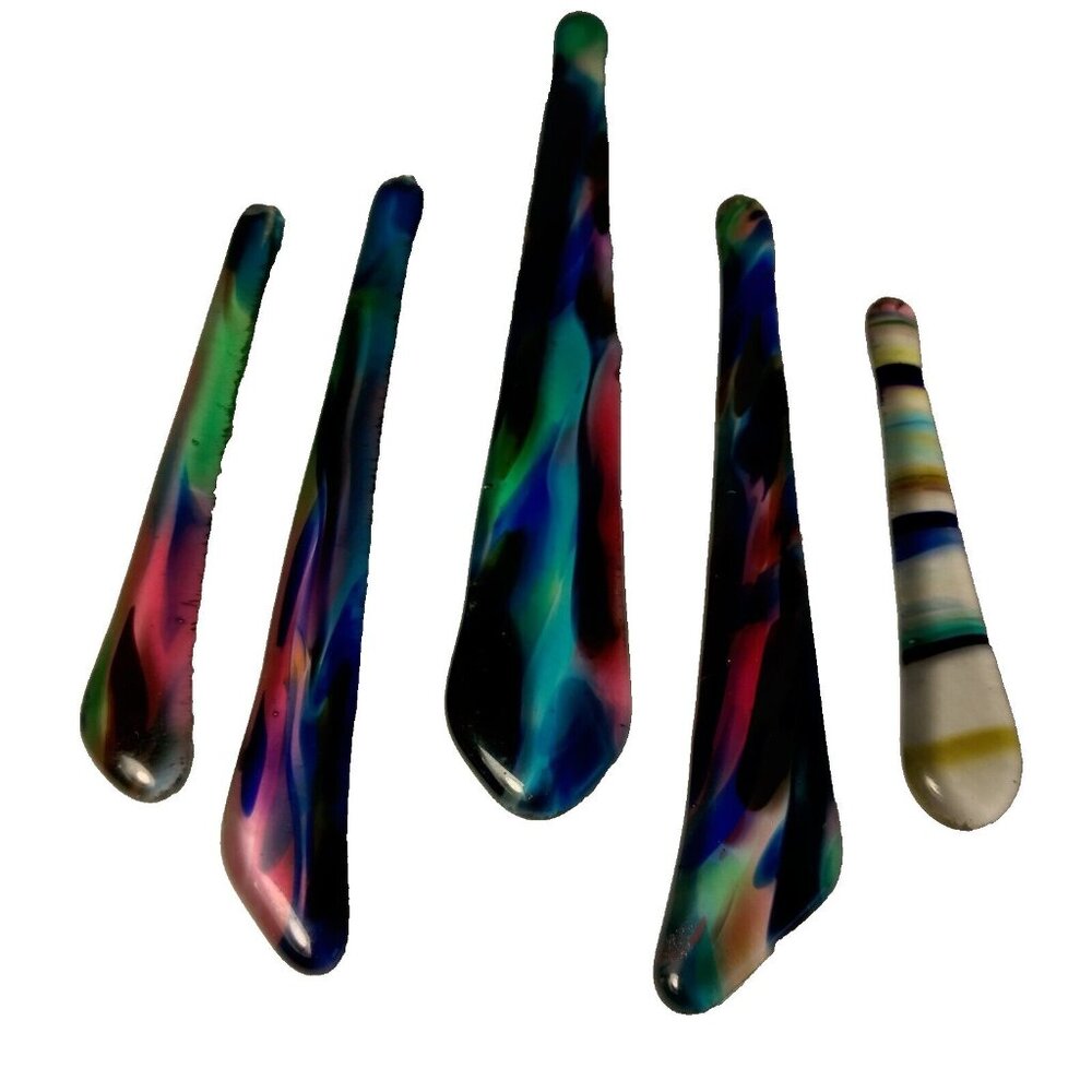 Handmade Glass Drip Strip Lot of 5 Sun Catcher Ornaments Blue Purple Green Decor